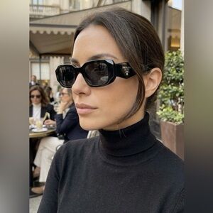 Prada Black Rectangular Milano Sunglasses with Dark Lenses